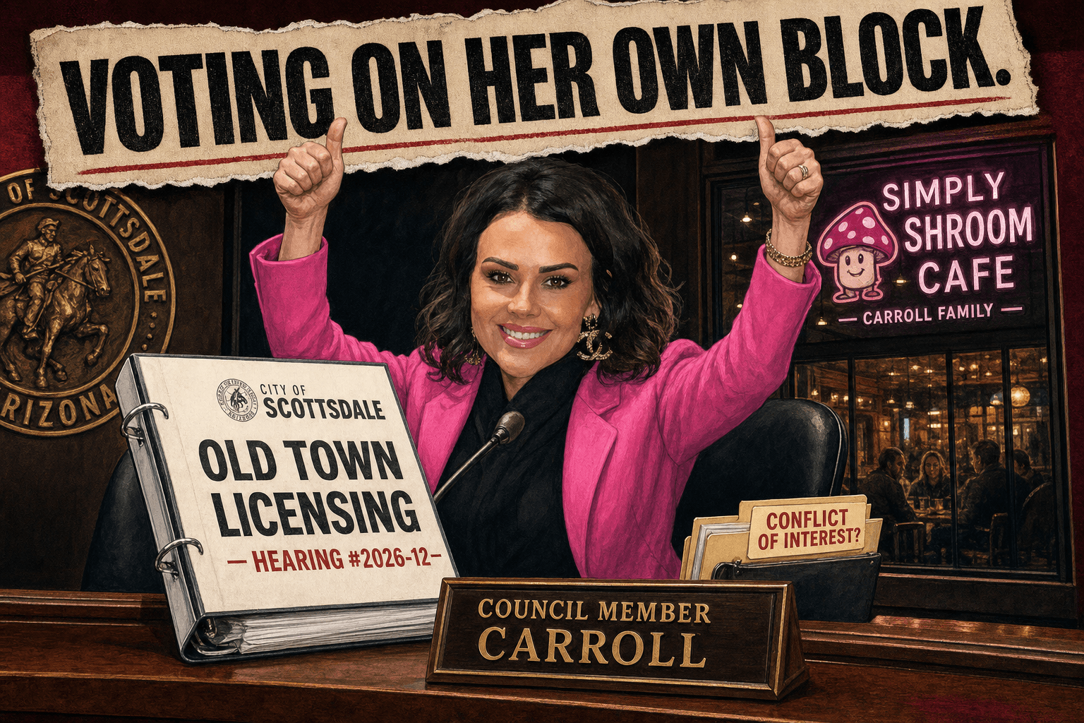 AI-generated editorial illustration about Crystal Carroll and Simply Shroom Cafe